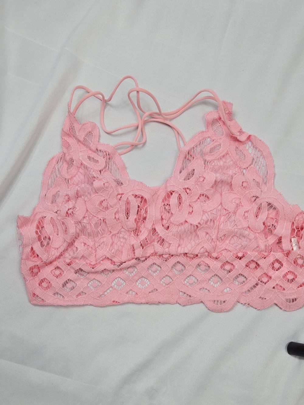 Intimately Free People Women's Pink Lace Bralette - Delicate Floral Crochet M